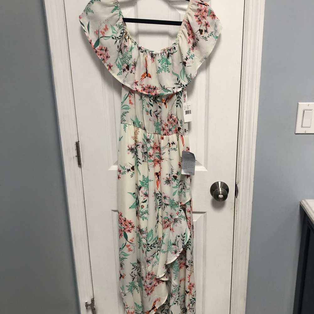 Bailey Blue Floral Print Maxi Dress Ruffle Size Large NWT Nordstrom